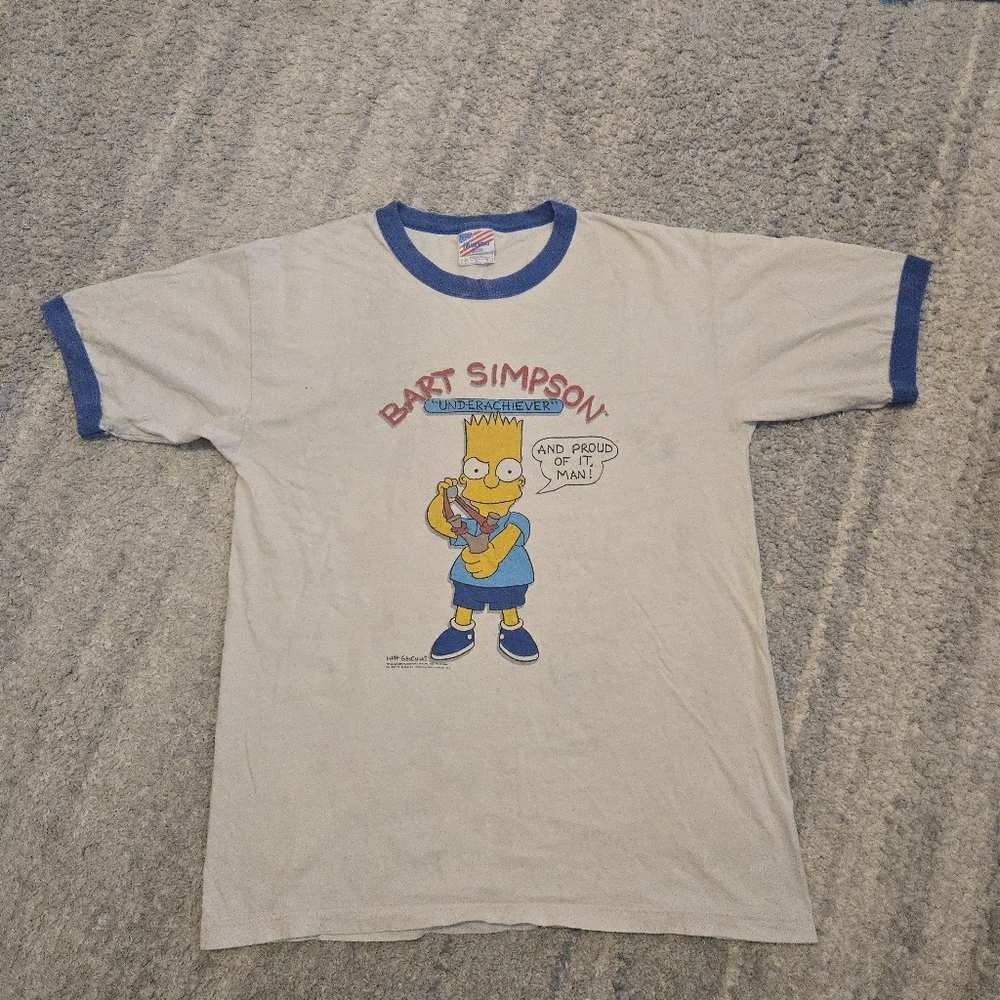 Vtg 1989 Bart Simpson Underachiever Ringer T-Shirt Murina Tag L Made in USA 90s
